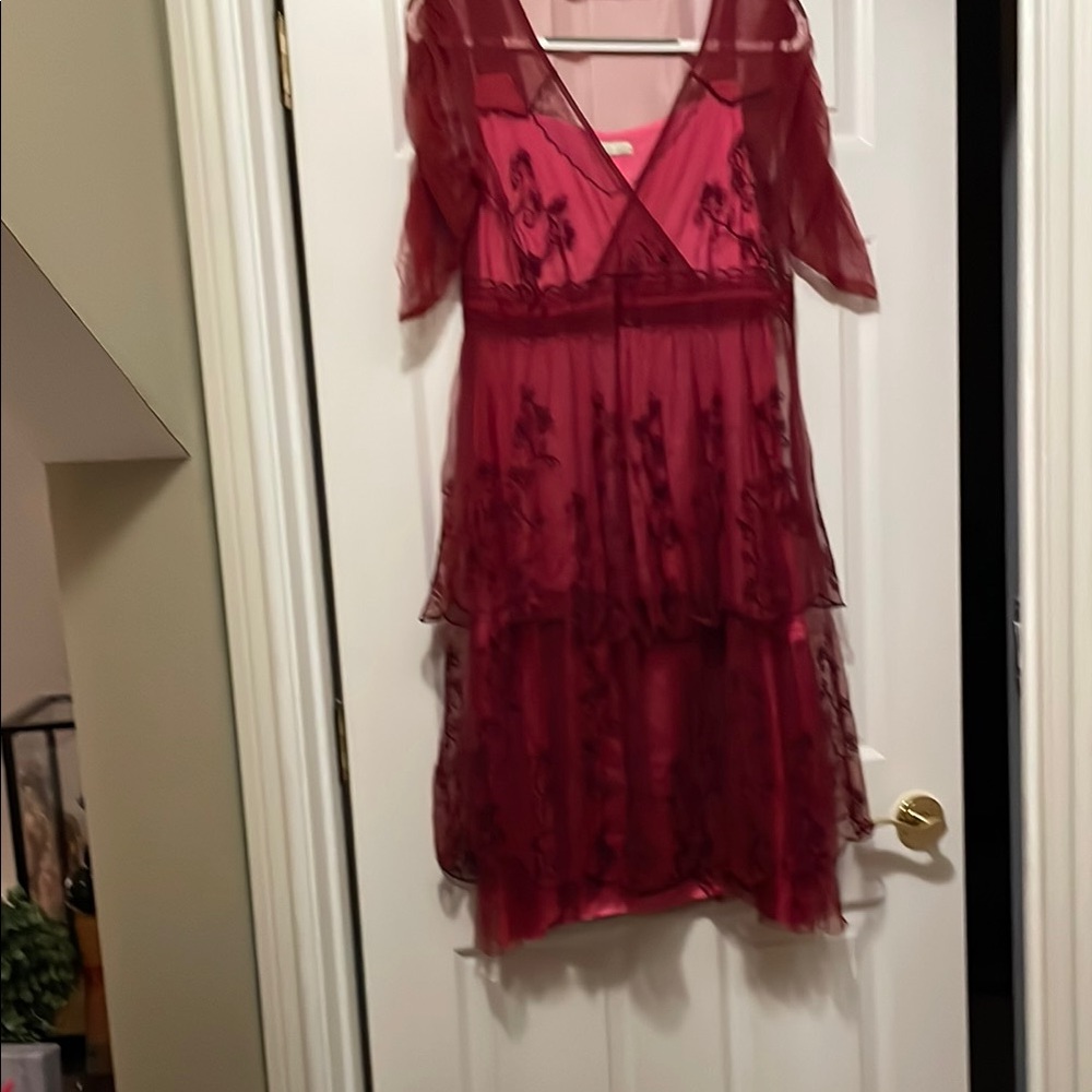Elegant Red Sheer Layered Dress